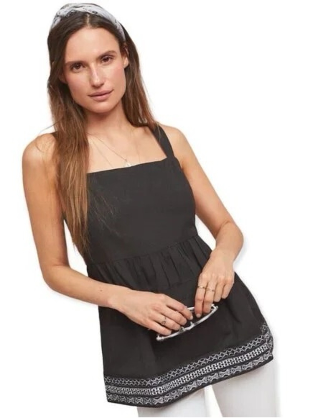 Anthropologie Amit Aggarwal Olivia Embroidered Button Back Tank Top Large - Picture 3 of 10